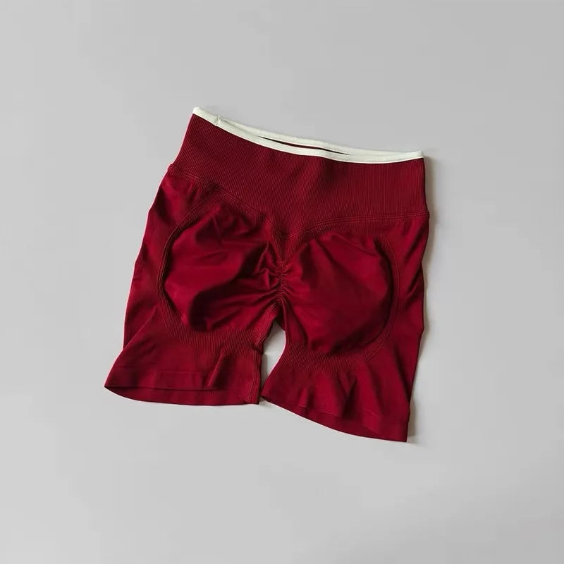 Sexy Seamless Color Blocked Yoga Shorts, Tight Fitting Peach Hip Lifting Sports, Women's Outdoor Running And Fitness Pants - Matrix Studios
