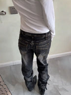 American Vintage Washed Distressed Pleated Button Jeans Women Streetwear Y2k Retro Full Length Pants Slim Spring Summer - Matrix-studios.com