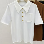Elegant POLO Short Sleeve T Shirt Loose Pockets Design Thin Summer Blouses For Women Aesthetic Clothing - Matrix-studios.com