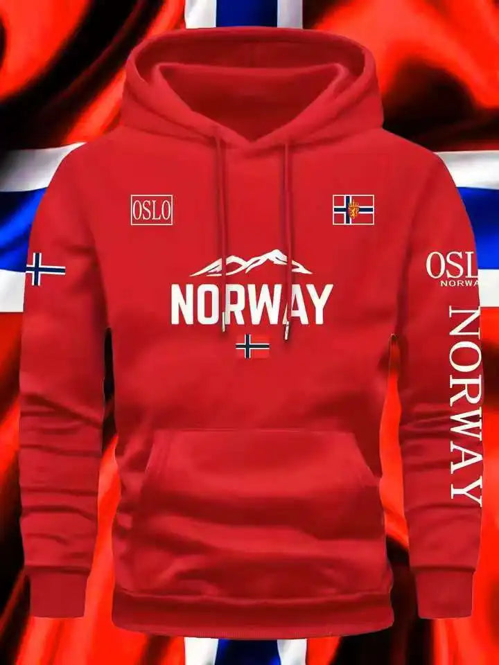 NORWAY printing Autumn winter models Men's Fleece windproof Warm Cotton Oversized Hoodie Outdoor Commuter Men's High Elastic top - Matrix Studios