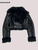 Mauroicardi Autumn Winter Short Thickened Black Warm Soft Faux Sheepskin Coat Women Loose Casual Chic Fluffy  Jacket 2025 - Matrix Studios