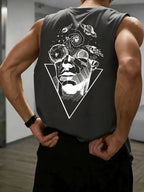 Men's Fashionable Casual Sports Loose Compass and Mountain Pattern Print Comfortable and Breathable Round Neck Sleeveless Vest - Matrix Studios