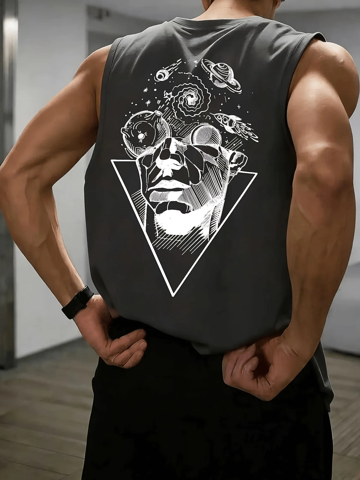 Men's Fashionable Casual Sports Loose Compass and Mountain Pattern Print Comfortable and Breathable Round Neck Sleeveless Vest - Matrix Studios