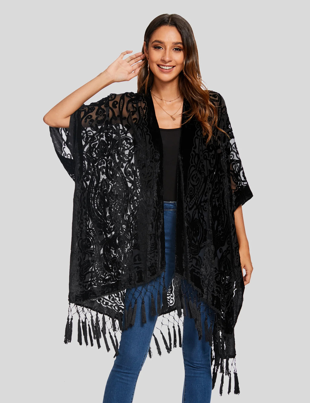 MJSERECA New Bohemian Burnt Plush Kimono for Woman Long Cardigan With tassel Beach Cover-up Casual Cardigan Shawl Chiffon Shirt - Matrix Studios