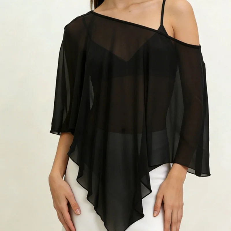 Women Mesh Sheer Poncho Capelets Chiffon Cape Shawls and Wraps for Evening Dress Cover Up Formal Wedding Party - Matrix Studios