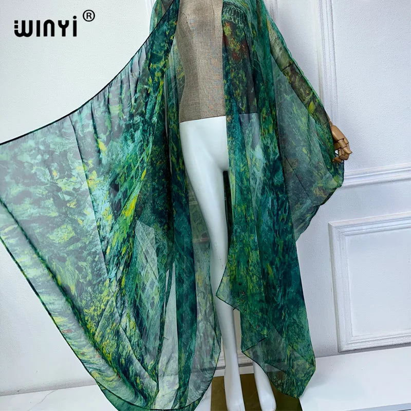 WINYI Kimono Summer Perspective Sexy Cardigan Beach Dress Abaya Dubai Luxury Bikini Cover Up Holiday Beach Outfits for Women - Matrix Studios
