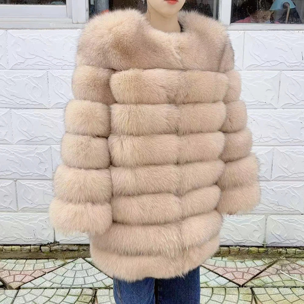 QUEENTINA Fox Fur 80cm Coat Real Winter Women'S New Fashion Furry 2025 Leather And Skin White Natural New In Coats & Jackets - Matrix Studios