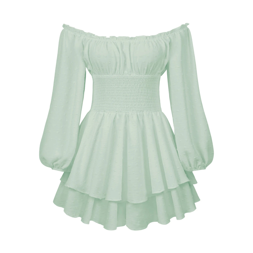 Women's Loose Playsuits Puff Long Sleeve Square Neck Ruffle Short Romper Dress Spring Fall Casual Elegant Overalls - Matrix Studios