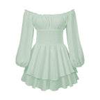 Women's Loose Playsuits Puff Long Sleeve Square Neck Ruffle Short Romper Dress Spring Fall Casual Elegant Overalls - Matrix Studios