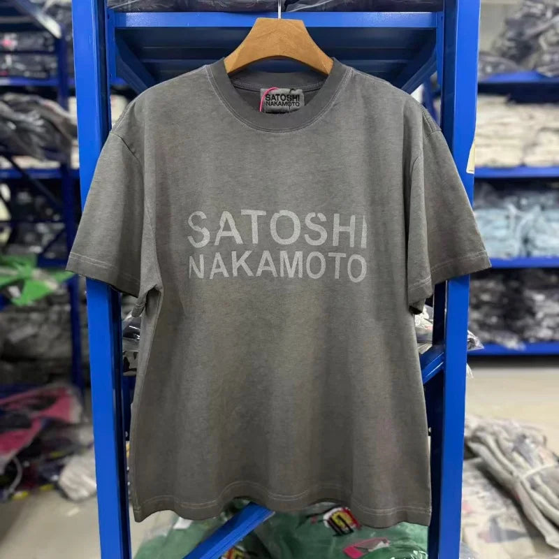 Summer Latest Highest Quality Fashion High Street SATOSHI NAKAMOTO Washed Distressed Beaded Destroyed Short-Sleeve T-Shirt - Matrix-studios.com