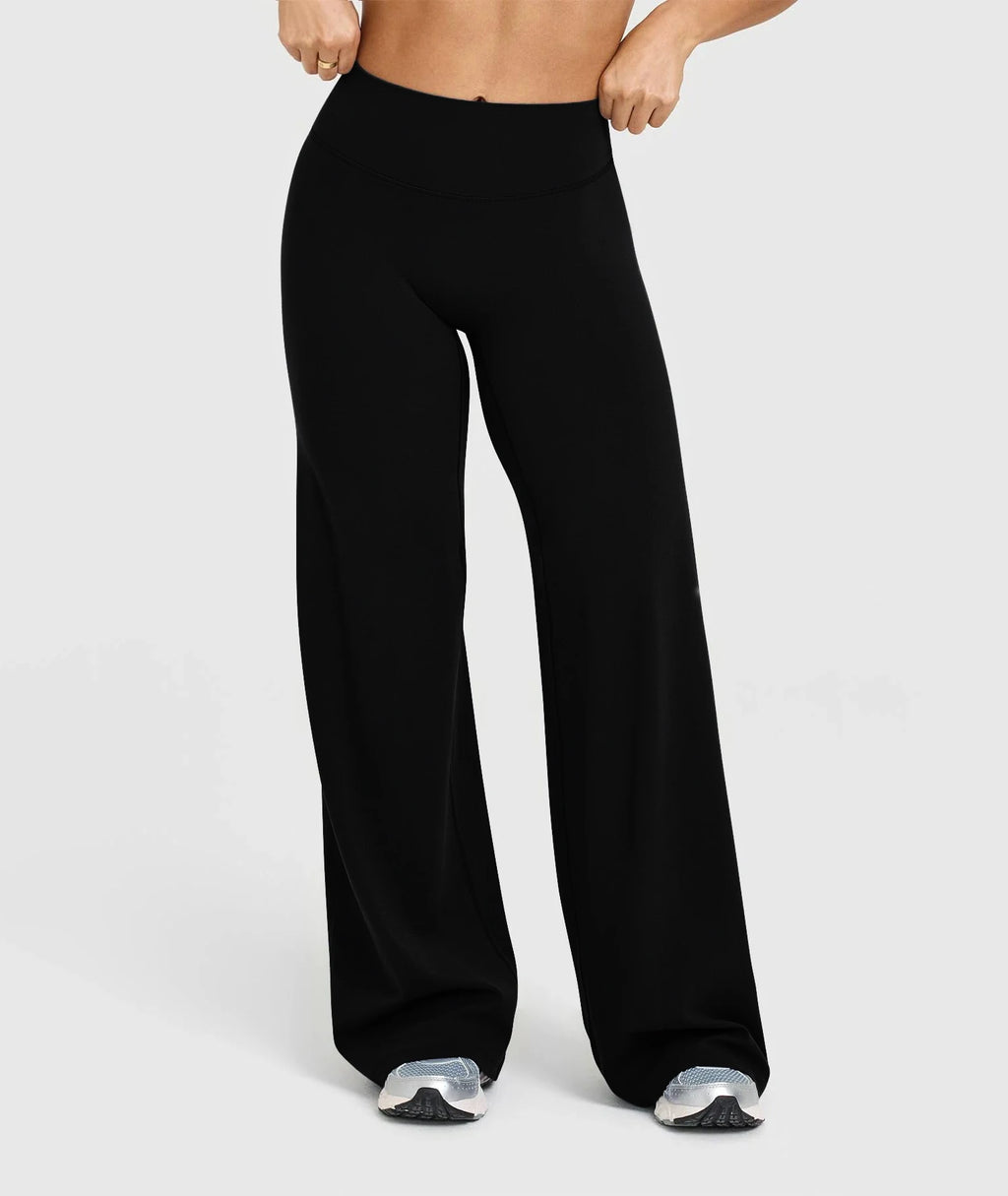 High Waisted Wide Leg Yoga Pants Women Butt Lift Coffee Brown Workout Trousers Flare Leggings Tummy Control Gym Fitness Wear - Matrix-studios.com