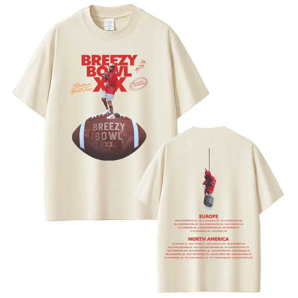 Rapper Chris Brown Breezy Bowl XX Tour 2025 T-shirt Men Women Hip Hop Fashion Pop Music  T Shirts Casual Cotton Vintage T-shirts