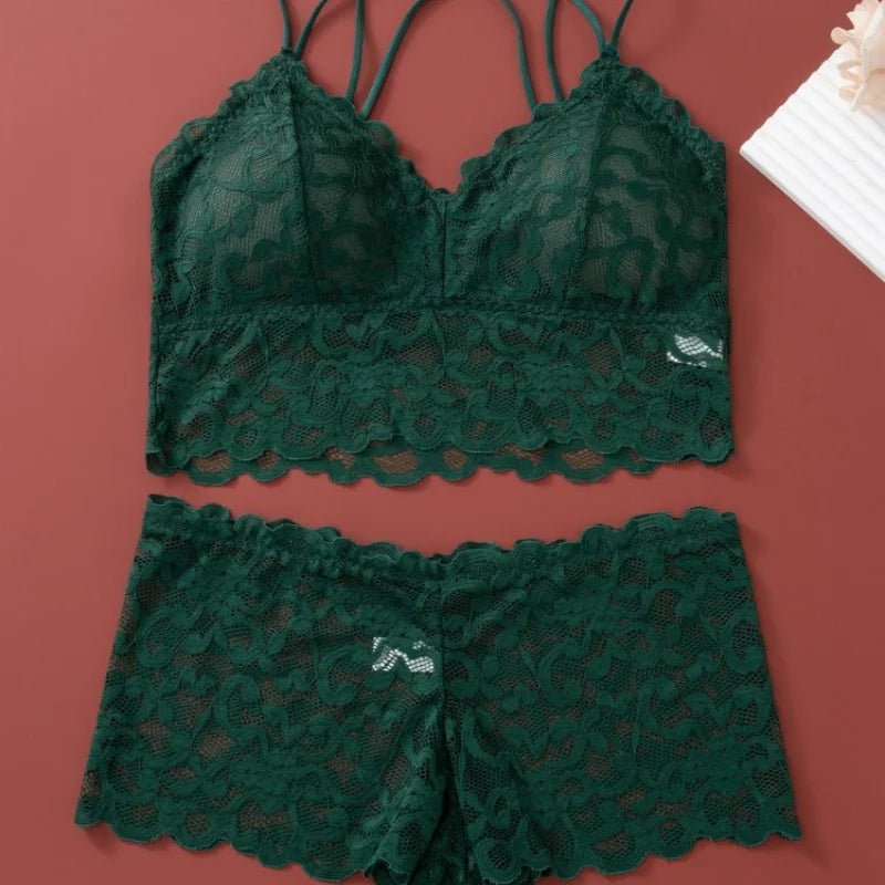 Women's Lace Non-wire Bra And Panties Set Transparent Low Rise Briefs Ultra-thin Comfort Underwear Female Bralette Lingerie Set - Matrix-studios.com