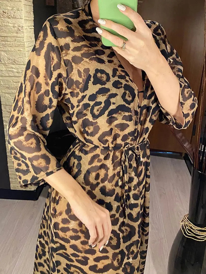 New Sexy Leopard Printed Beach Cover Up Chiffon Cover-ups Swimwear Beach Wear Summer Beachwear Female Women Long Dress K3219C - Matrix Studios