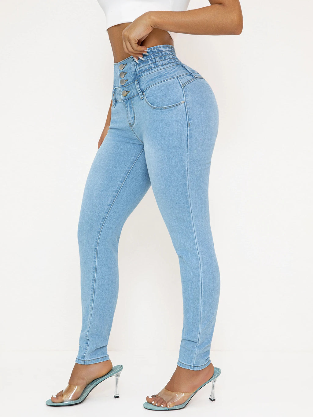 Women'S High-Waisted Stretch Denim Jeans - Sexy Slim Fit with Butt Lifting, Casual Style, Light Blue, All-Season Comfort, High W - Matrix-studios.com