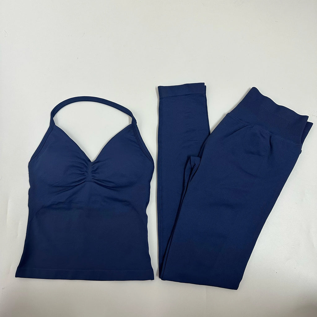 2 Pieces Set Yoga Leggings Set Women Backless Tank Tops High Waist Scrunch Gym Suit Fitness Clothes Outfit Yoga Set - Matrix-studios.com