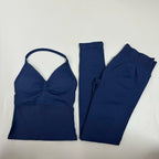 2 Pieces Set Yoga Leggings Set Women Backless Tank Tops High Waist Scrunch Gym Suit Fitness Clothes Outfit Yoga Set - Matrix-studios.com