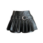 Women's Black Gothic A-line Pleated Leather Skirt Y2k Mini Shorts Skirts Harajuku Korean Emo Skirt 2000s Vintage Clothes Summer - Matrix-studios.com