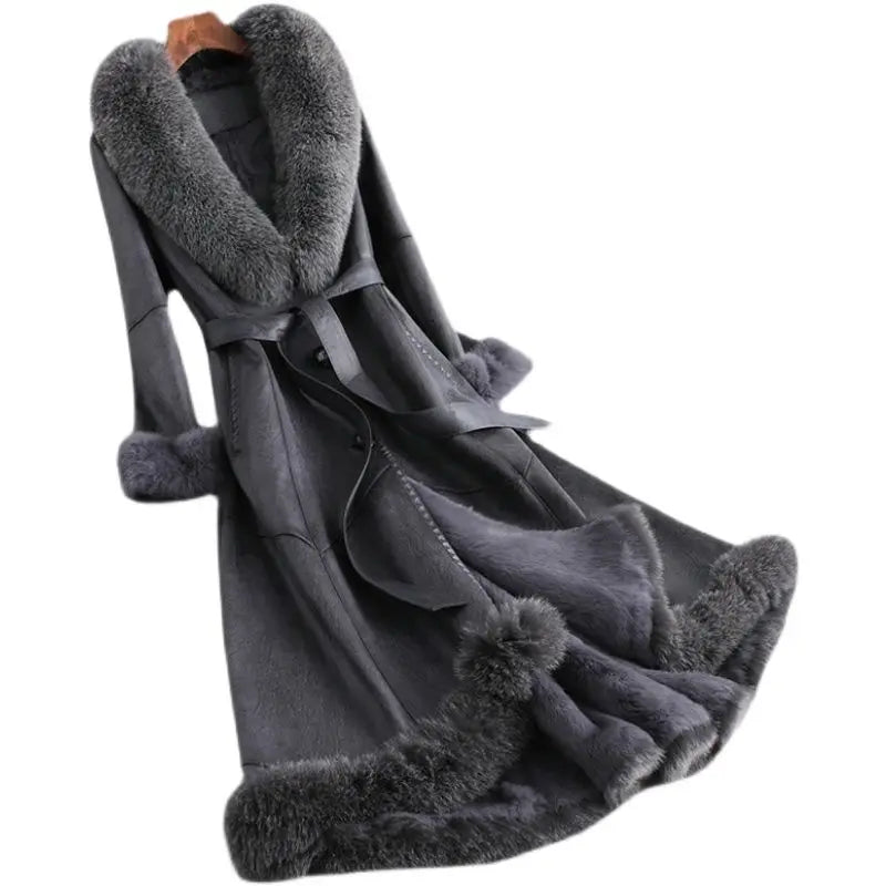 2023 Winter New Rabbit Fur Integrated Women's Coat Long  Genuine Leather Fur Fox Fur Collar Slim Fit Coat - Matrix Studios