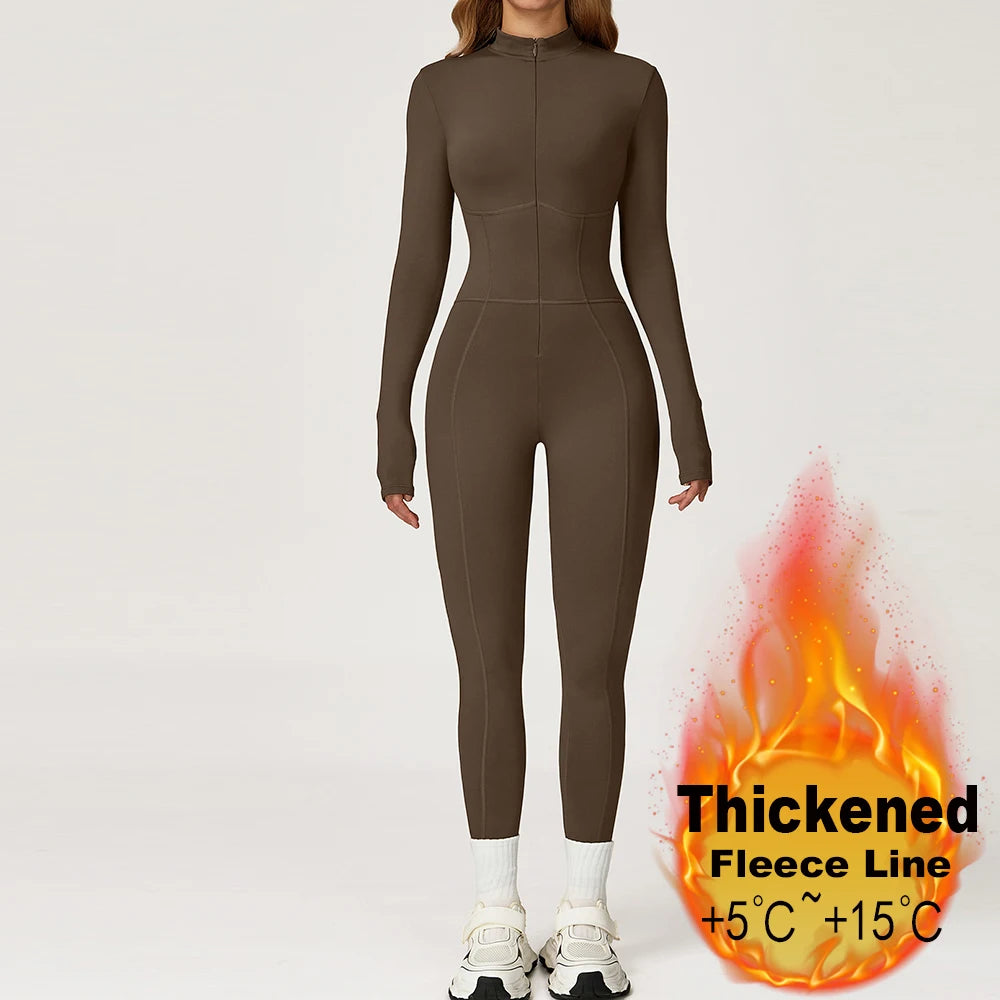 Winter Sport Jumpsuits Women Warm Gym Overalls Fleece Fitness Bodysuits Workout One Piece Clothing LongSleeve Yoga Jumpsuits - Matrix Studios
