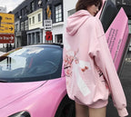 Gothic Pink Girly Sakura Hoodie Y2K Clothes Mens Womens Hip Hop Letters Oversized Hoodie Sweatshirt Fashion Casual Jacket