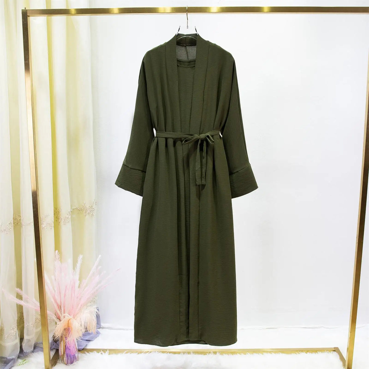 2pics Muslim Sets Muslim Jilbab Two Pieces Women Out Abaya Loose Cardigan Coat Sleeveless Inner Dress Prayer Clothing with Belt - Matrix-studios.com