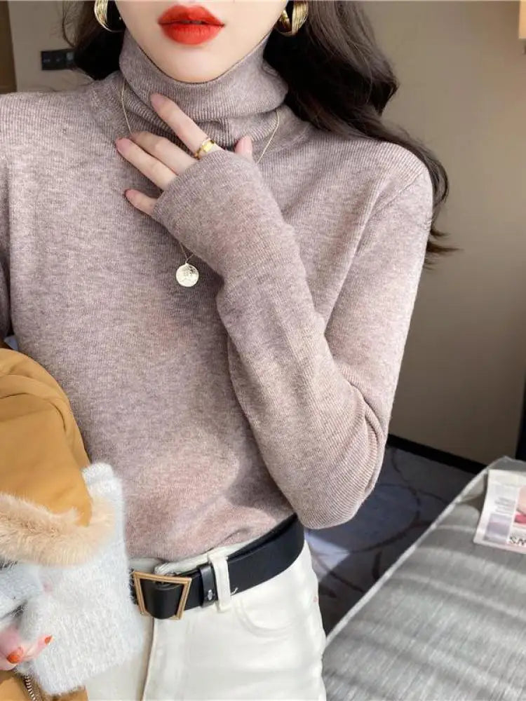 2026 Autumn Winter Basic Slim Soft Solid Color Turtleneck Sweater Pullover Women Casual Long Sleeve Chic Bottom Knitted Jumper - Matrix Studios
