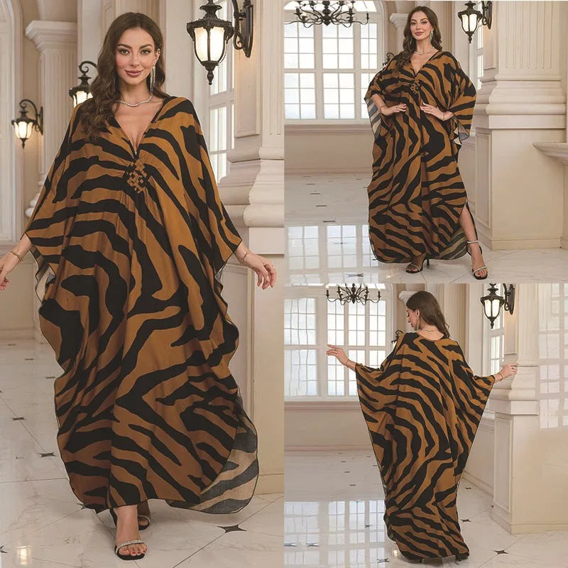 Kaftan Dresses for Women Wave Neck Swimsuit Cover Up Caftan Dress Plus Size Oversized Long Beach Dress - Matrix Studios