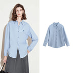 TOYOUTH Women Blouse Shirt 2025 Spring New Love Embroidered Simple and Versatile Solid Color Pure Cotton Shirt Tops - Matrix-studios.com