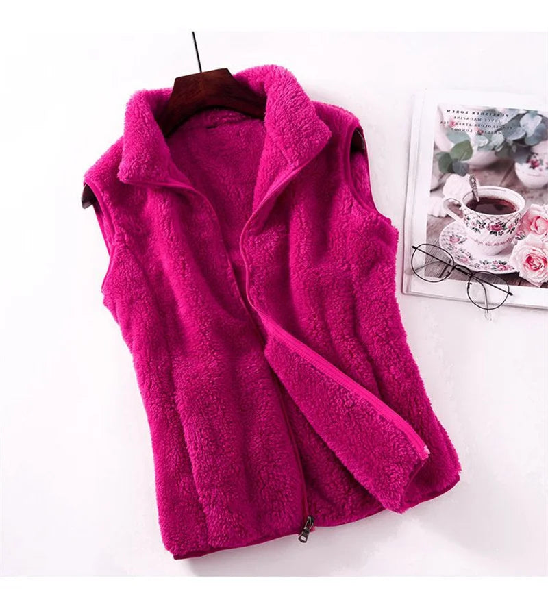 2026 Autumn Winter Polar Fleece Vest Women Coat High Collar Zipper Sleeveless Jacket Warm Coral Velvet Vest Female Waistcoat 4XL - Matrix Studios