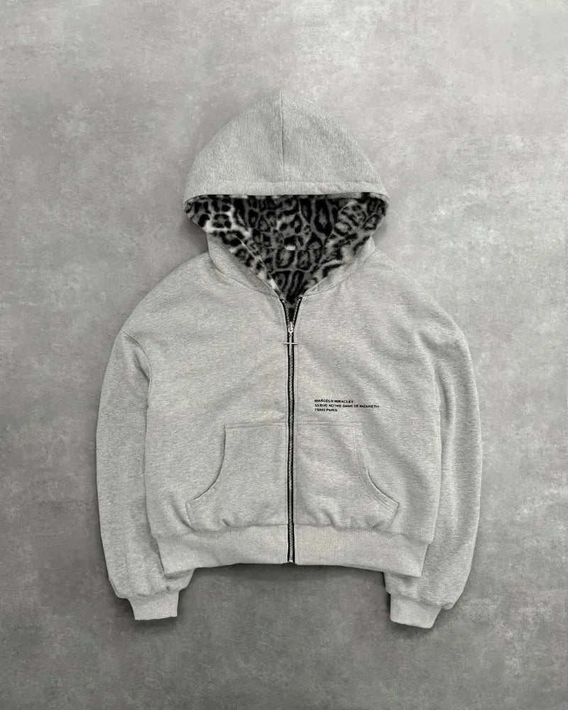 Hip-hop New Two-sided Clothing Harajuku Retro Leopard Print Fashionable Loose Zipper Hoodie Men Street Casual Sweatshirt Women - Matrix Studios