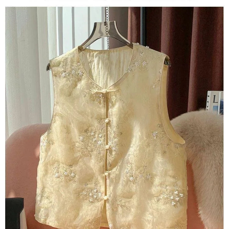 Thin Vest for Women Clothing Ethnic Style Print Vintage Clothes Streetwear Coats Women Jackets Chinese style Casual Summer - Matrix Studios