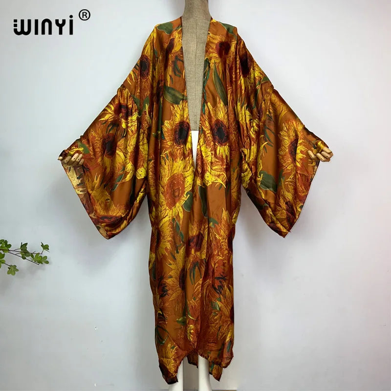 WINYI Summer New Fashion Print Women Cardigan Loose Long Dress Elegant Party Boho Maxi Beach Holiday Cover Up Kimonos Kaftan - Matrix Studios