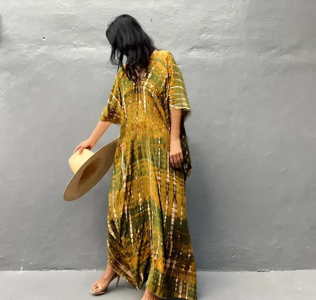 2026 Summer Bohemian Striped Print Women Beach Dress Bathing Suit Cover Up Summer Tunic for Woman Beachwear Robe De Plage Kaftan - Matrix Studios