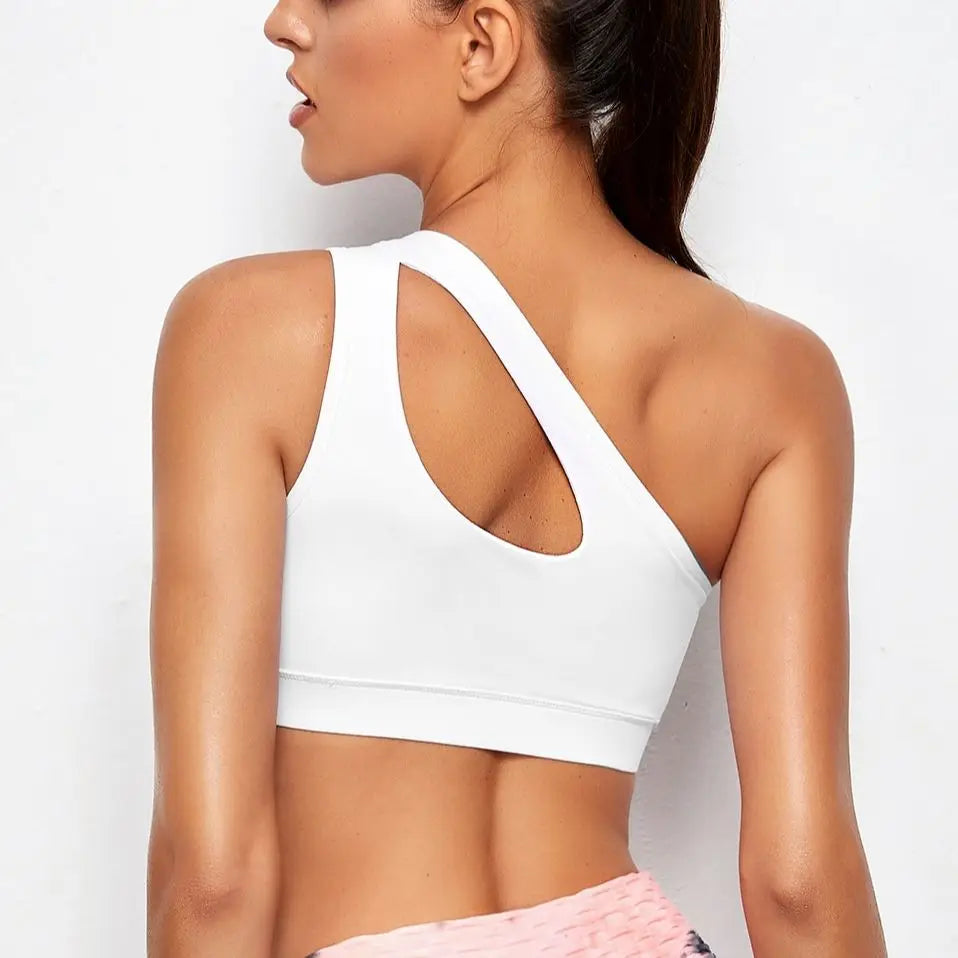 Women Sports Bra Push Up Fitness Bras One Shoulder Shockproof Yoga Bra Black White Yoga Running Bra Sexy Vest - Matrix Studios