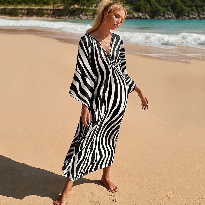 Plus Size Womens Animal Print Kaftan Dresses Caftans Swimwear Coverups Summer Bathing Suit Long Beach Dress - Matrix Studios