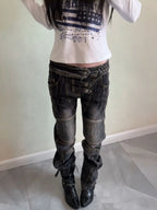 American Vintage Washed Distressed Pleated Button Jeans Women Streetwear Y2k Retro Full Length Pants Slim Spring Summer - Matrix-studios.com