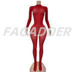 FAGADOER Summer New Sexy Mesh See Through Bodycon Jumpsuit Woman Long Sleeved Round Neck Rompers Female Party Club Overalls - Matrix Studios