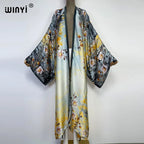 WINYI 2026 Summer Women Cardigan stitch Cocktail sexy Boho Maxi African Holiday Batwing Sleeve Silk feeling Robe kimono kaftan - Matrix Studios
