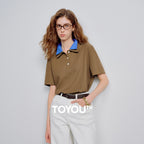 TOYOUTH Women Piqué Cotton Tees 2026 Spring New Double Collar Niche Design Loose Polo Tops - Matrix-studios.com