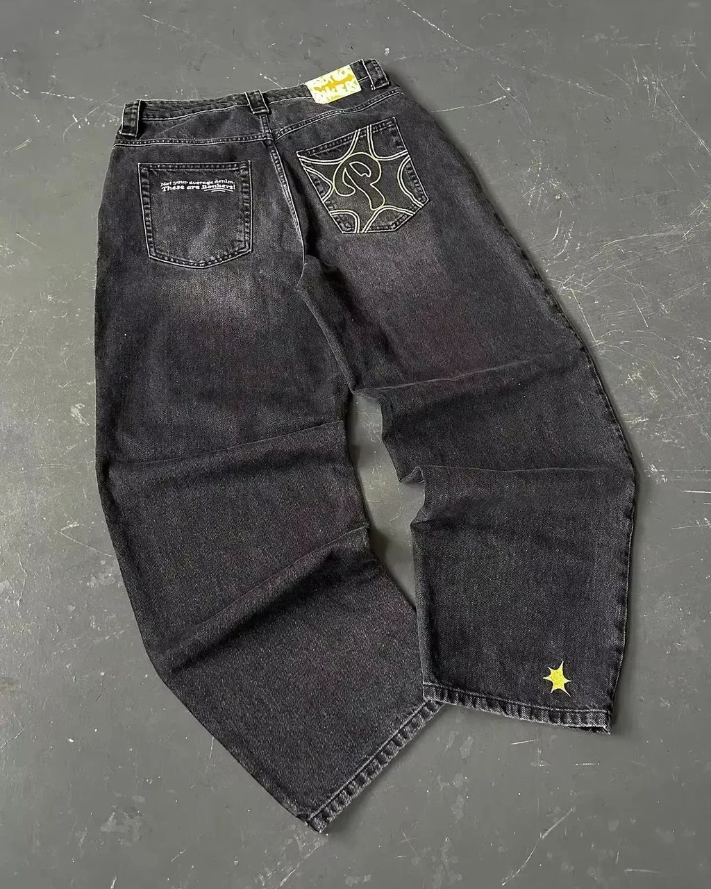 American Y2K Street Trend Letter Embroidered Loose Jeans Men Harajuku New Hip Hop Oversized Wide-leg Pants Unisex Mopping Jeans - Matrix Studios