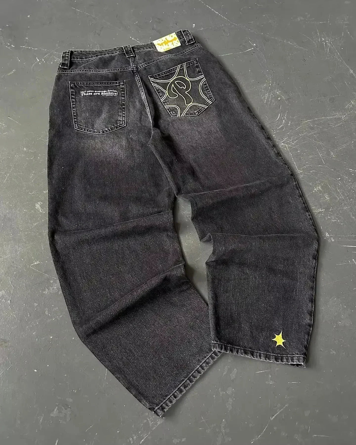American Y2K Street Trend Letter Embroidered Loose Jeans Men Harajuku New Hip Hop Oversized Wide-leg Pants Unisex Mopping Jeans - Matrix Studios
