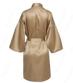 Solid Satin Night Robe, Elegant Half Sleeve V Neck House Robe With Belt, Women's Sleepwear - Matrix-studios.com