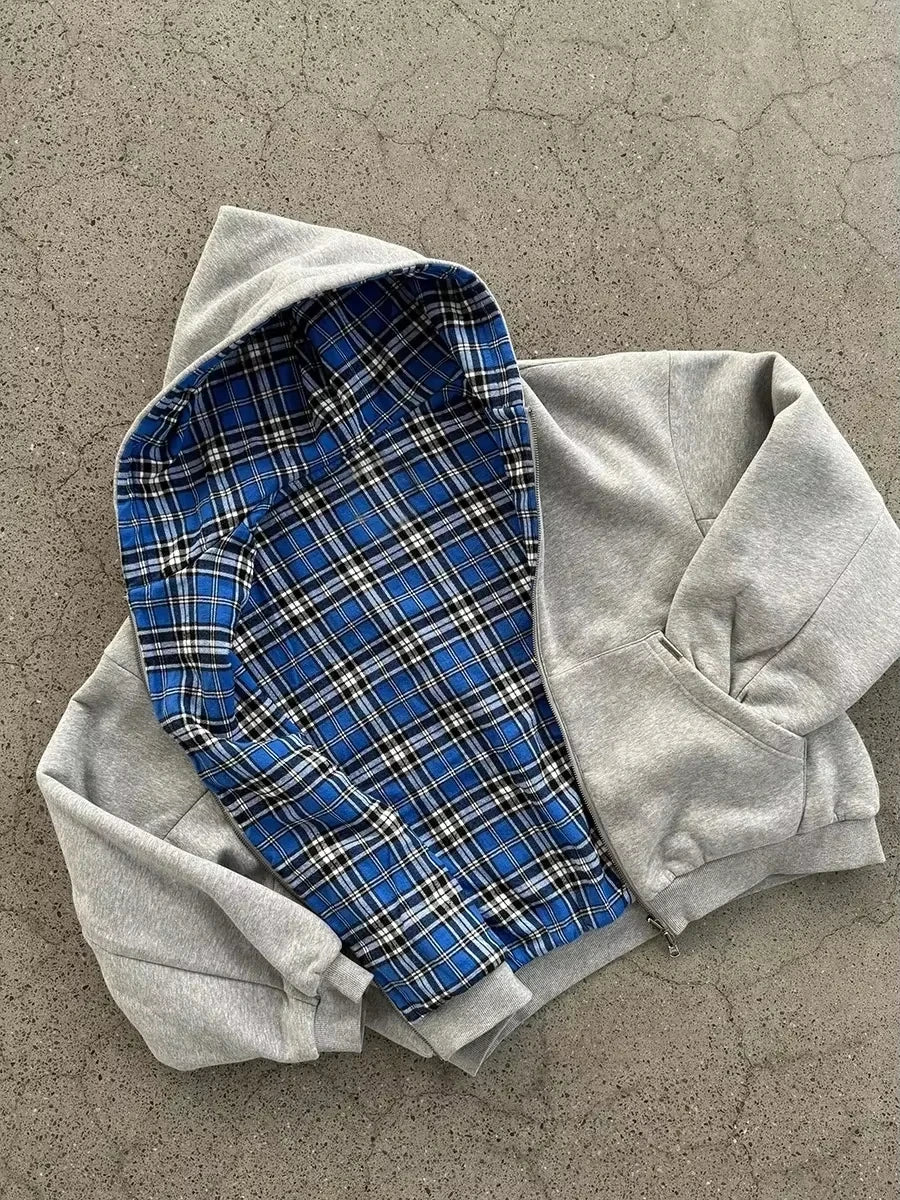 American Y2K New Hip Hop Trend Zipper Hoodie Women Street Casual Loose Joker Vintage Sweatshirt Unisex Fleece Padded Warm Hoodie
