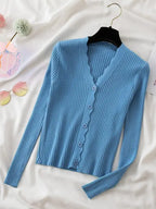 Sweater Knitted Cardigan Button Jacket 2023 Autumn Winter V-neck Long Sleeve Casual Tops For Women Sweater Green - Matrix Studios