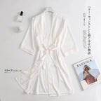 Women Wedding White Bride Robe Morning Gown 3/4 Sleeve Sleepwear Loose Nightgown Female Silk Satin Kimono Bathrobe Lingerie