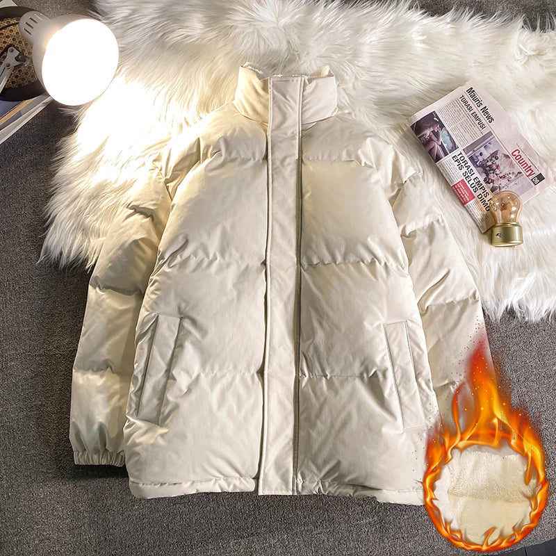 Warm Fleece Winter Lined Puffer Jackets Men Thick Parkas Casual Man Padded Down Outwear Zipper Long Sleeve Outdoor Couple Coat - Matrix Studios