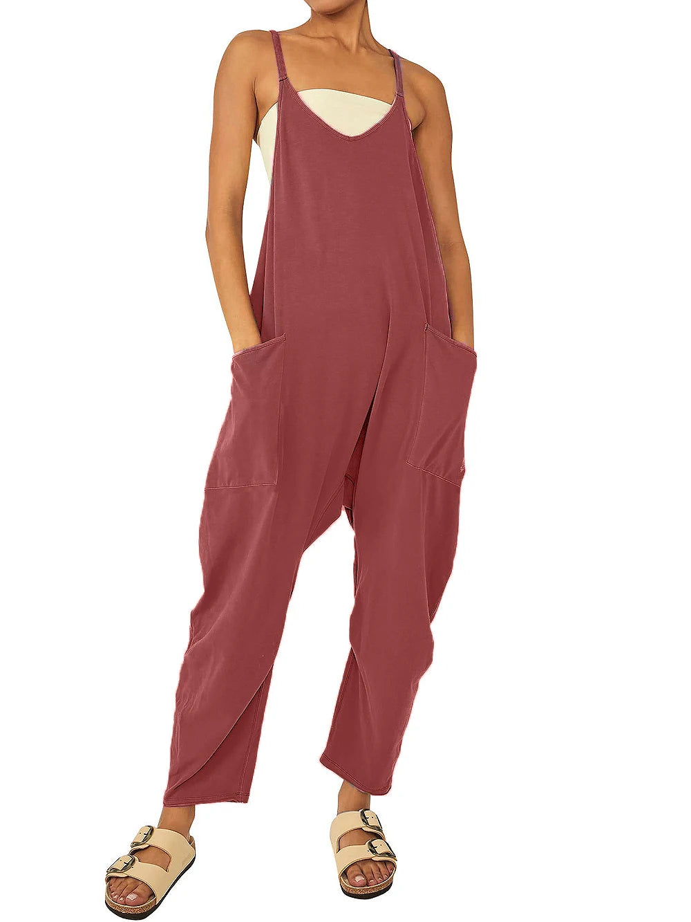 2024 New loose foreign trade women's pure color patch bag zipper jumpsuit suspenders jumpsuit - Matrix Studios