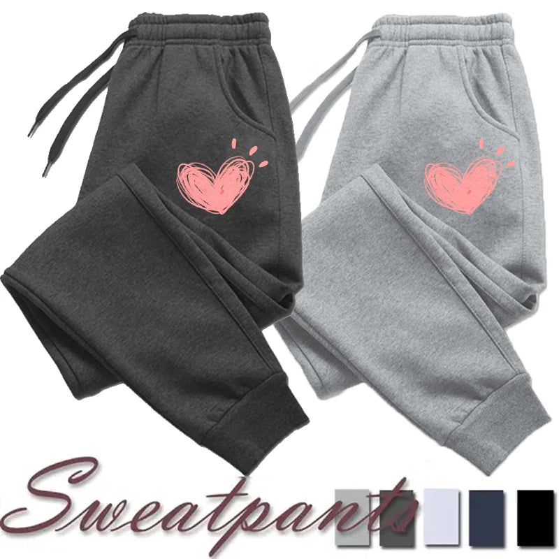 Women Cute Heart Printed Sweatpants Autumn Winter Cotton Long Pants Jogger Trousers Casual Sports Fitness Women Sweat Pants - Matrix-studios.com