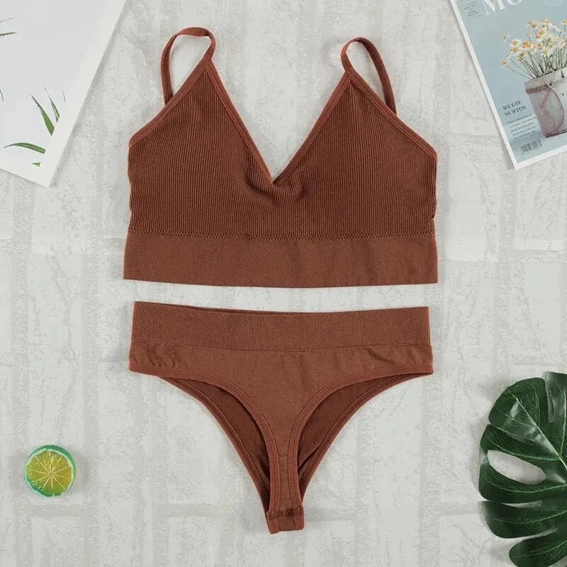 2Pcs Bra Set Underwear Set Women Panties Sexy G-String Seamless Bralette Female Lingerie Soft Tank Crop Top - Matrix Studios